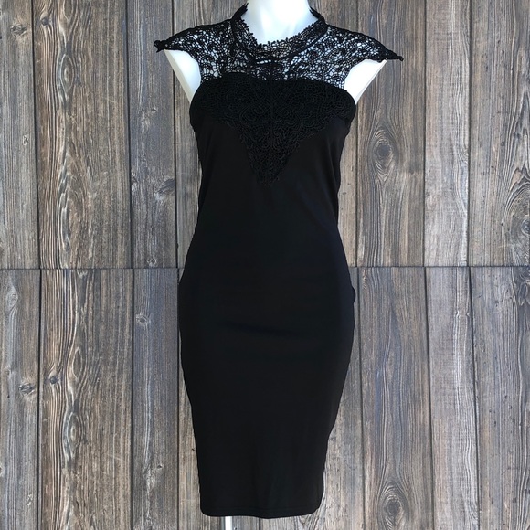 black dress with bow tie neck